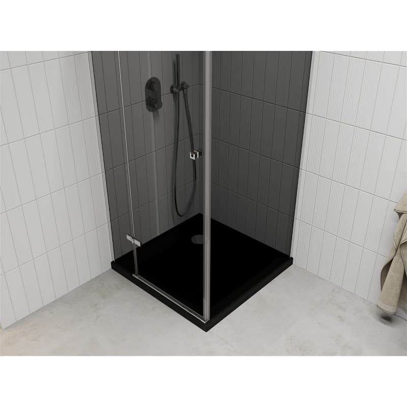 MEXEN/S - Roma sprchovací kút 90x90, grafit, chróm + čierna vanička so sifónom 854-090-090-01-40-4070 4