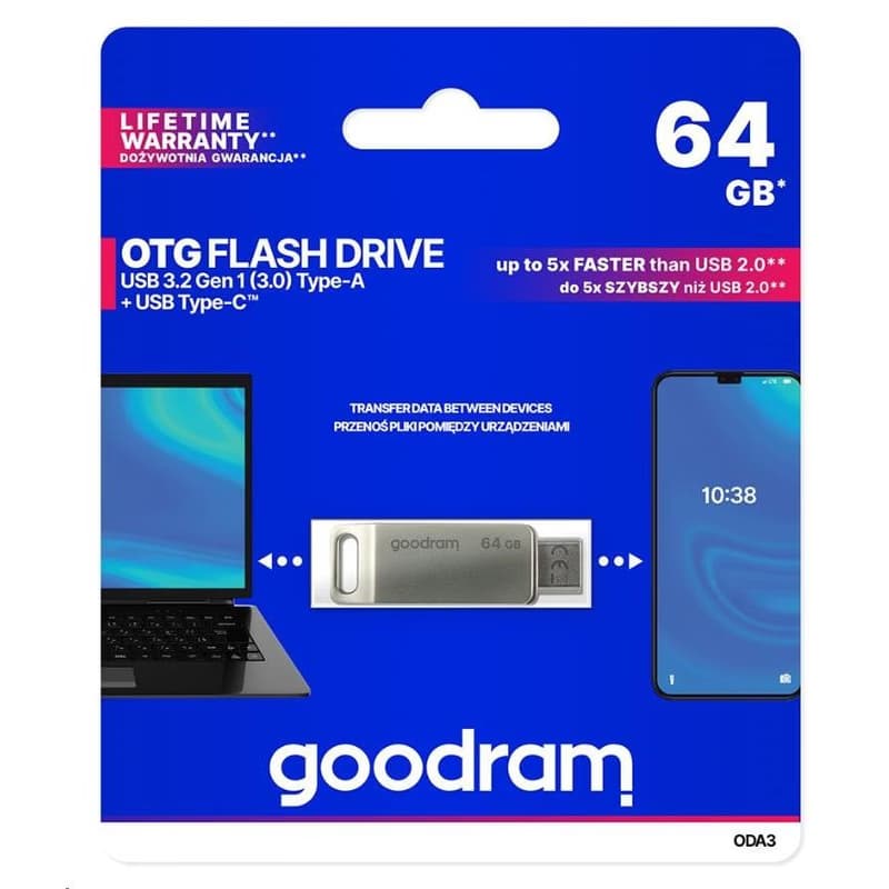 GOODRAM Flash Disk 64GB ODA3, USB 3.2, strieborná 6