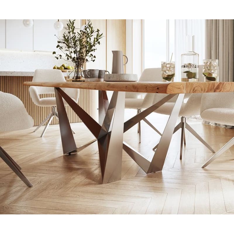 Jedálenský stôl Edge 300x100 XL akácia prírodná Spider plochá oceľ 5