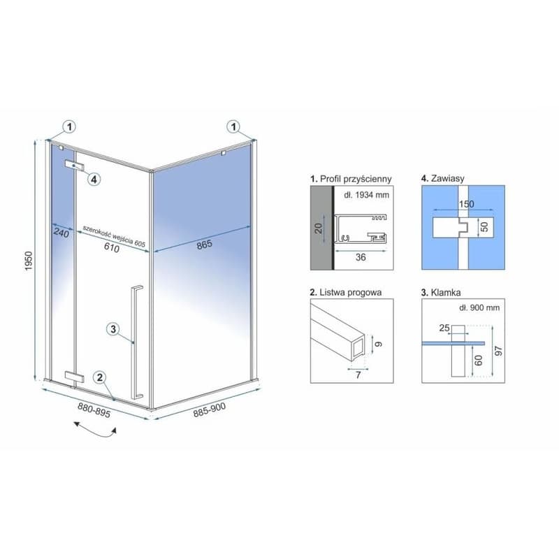 REA - Sprchový kút Fargo 90x90 zlatý REA-K4903 2