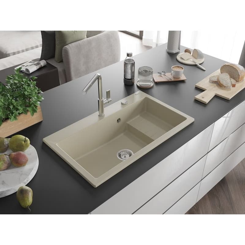 MEXEN MEXEN - Omar granitový drez 1 s odkvapkávačom 800 x 480 mm, béžová, sifón chróm 6520801005-69 2