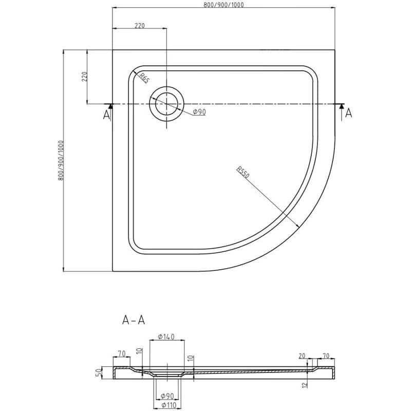 MEXEN - Flat sprchová vanička štvrťkruhová slim 100 x 100, čierna 41701010 5