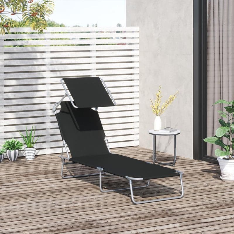 Skladacie záhradné lehátko so stínom Outsunny, čierne 1