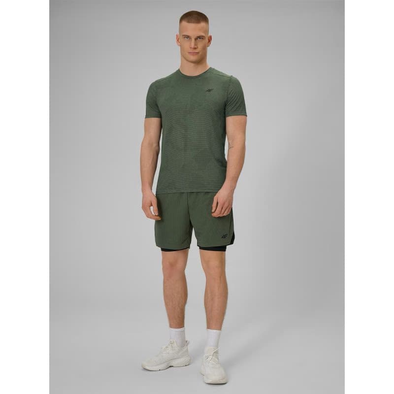 Pánske bežecké tričko s krátkym rukávom 4F TSHIRT FNK M1778-43A-KHAKI ALLOVER 5