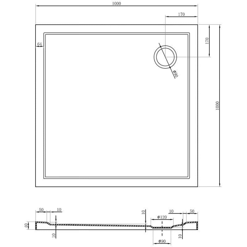 MEXEN - Flow Sprchová vanička štvorcová slim 100 x 100, čierna mat 46S701010 6