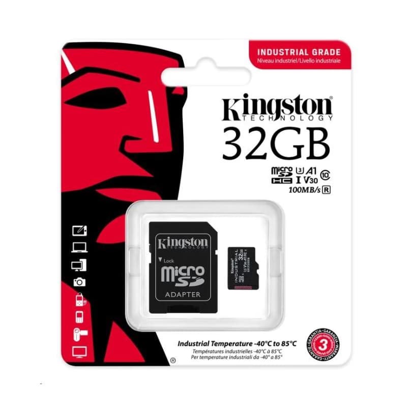 Kingston 32GB microSDHC Industrial C10 A1 pSLC Card + SD Adapter 3