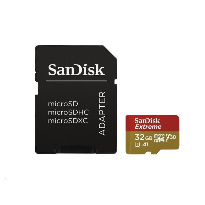 SanDisk MicroSDHC karta 32GB Extreme (100MB/s, Class 10, UHS-I U3 V30) + adaptér 2