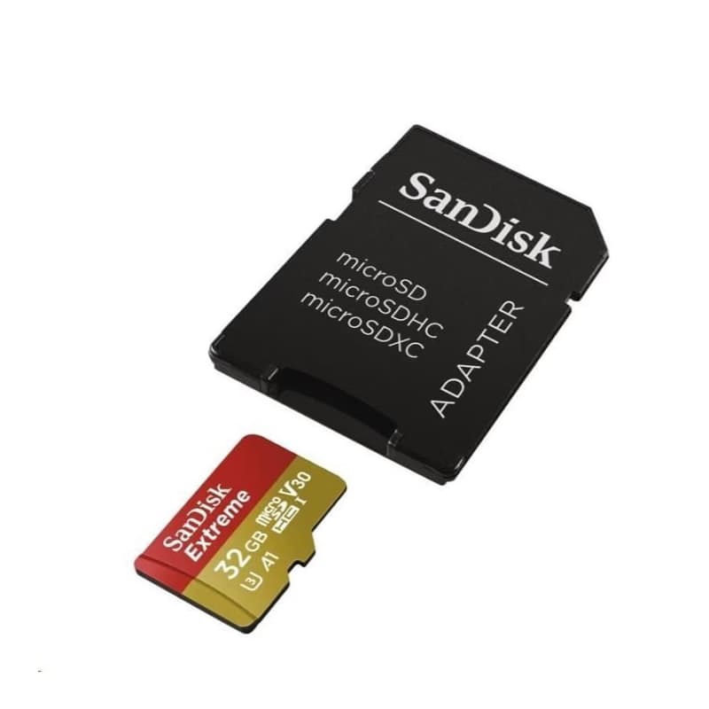SanDisk MicroSDHC karta 32GB Extreme (100MB/s, Class 10, UHS-I U3 V30) + adaptér 4