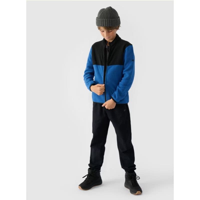 Chlapčenská flisová mikina so zipsom 4F JUNIOR FLEECE-JWAW24TFLEM212-32S-DENIM 5