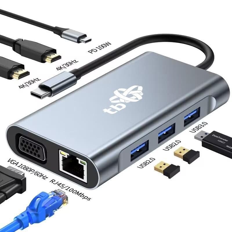 TB Touch USB C 8v1 - 2x HDMI, USB, VGA, RJ45, PD 2