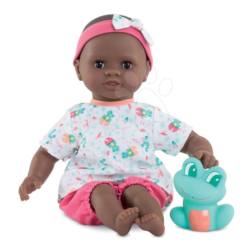 Bábika na kúpanie Baby Bath Alyzée Frog Mon Premiere Corolle s čiernymi klipkajúcimi očami a žabou 30 cm od 18 mes