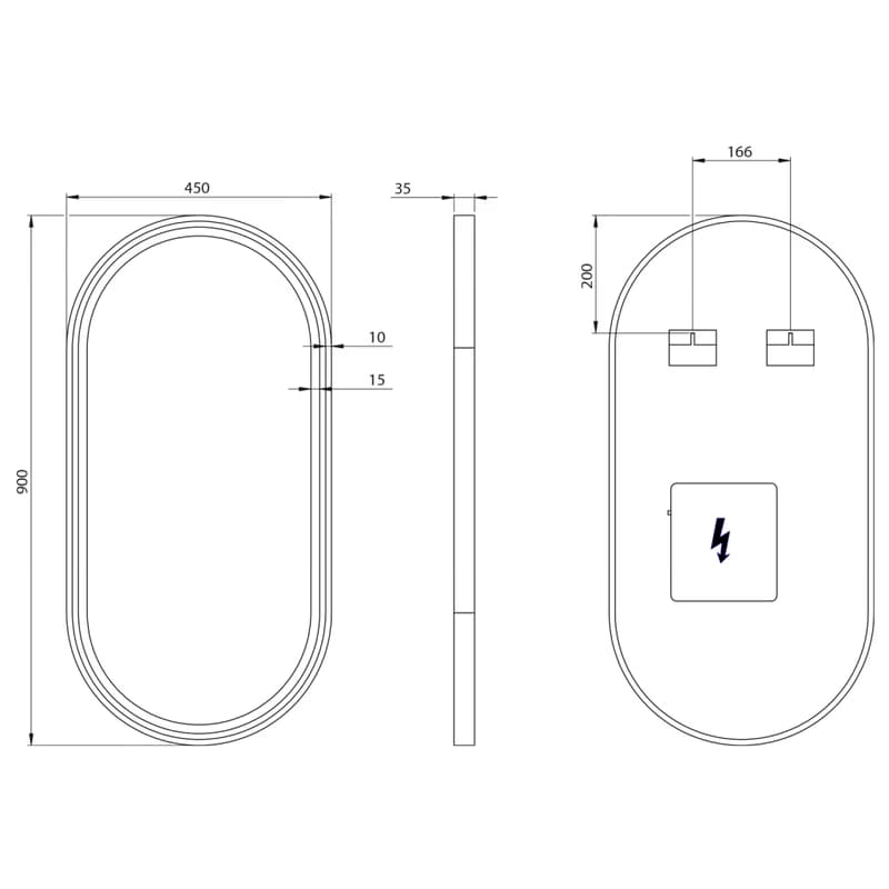 SAPHO - KAIRA zrkadlo oválne s LED osvetlením 45x90cm, čierna mat KA450 2