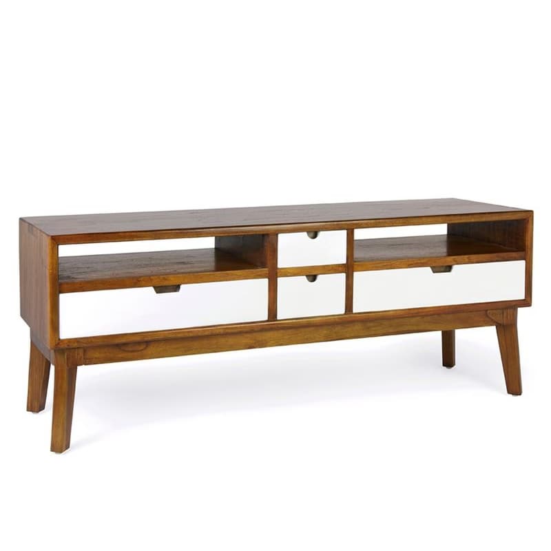 Estila Luxusný masívny TV stolík Norse z dreva mindi v teplej hnedej farbe s bielymi zásuvkami 140 cm 1