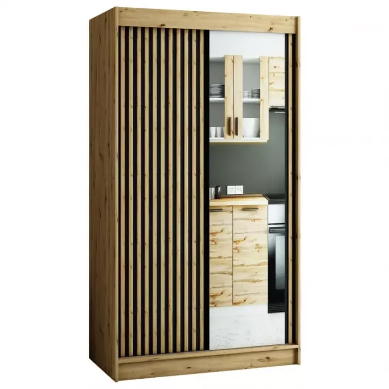 Skriňa Lamelo 2 120 Dub Artisan/čierna/Zrkadlo 1
