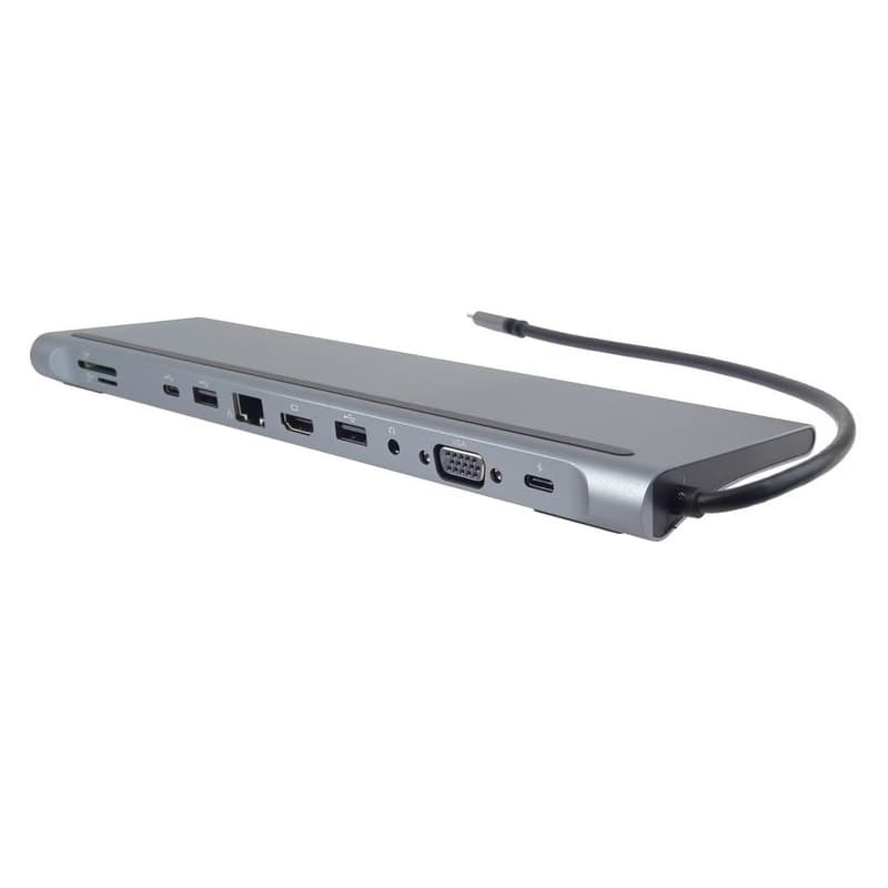 PREMIUMCORD Dokovacia stanica USB-C 10v1, 1xHDMI, 1xVGA, 2xUSB-C, 3xUSB, 1xRJ45, čítačka SD kariet, sivá 5