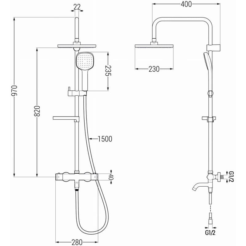 MEXEN/S - KX33 vaňový stĺp s termostatickou batériou, čierna 779003391-70 2