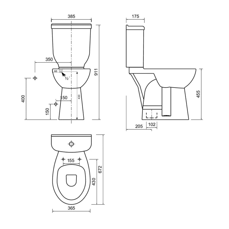 SAPHO - HANDICAP WC kombi misa zvýšená 36,3x67,2cm, spodný odpad BD301.410.00 6
