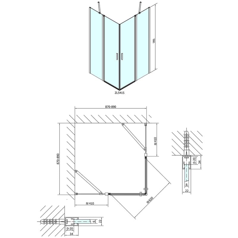 POLYSAN ZOOM LINE štvorcová sprchová zástena 900x900mm, číre sklo ZL5415 Polysan 2