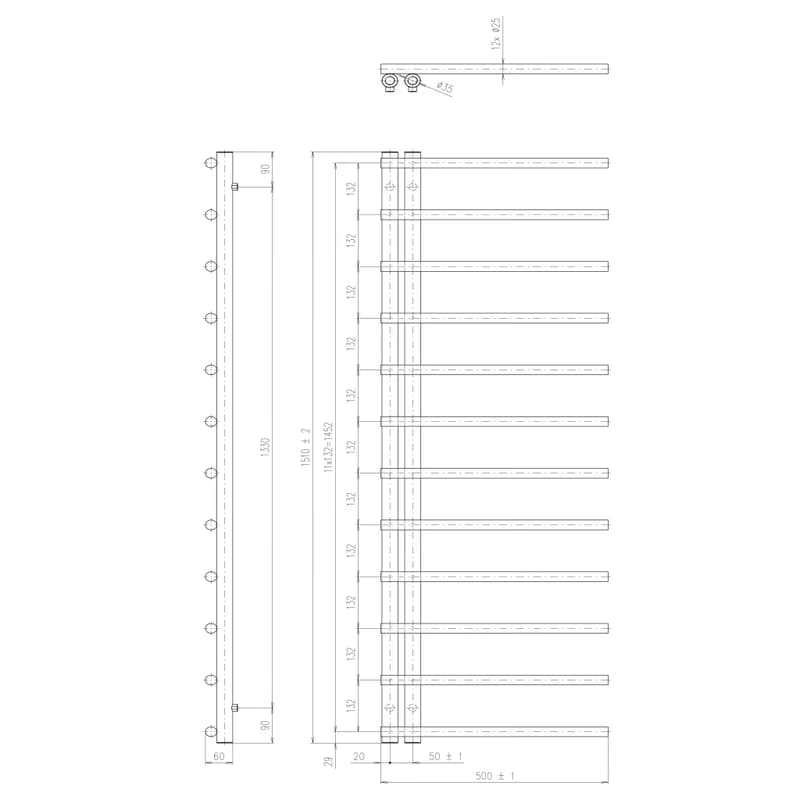 SAPHO - JUSTINA vykurovacie teleso 500x1510 čierna mat IR151B 2