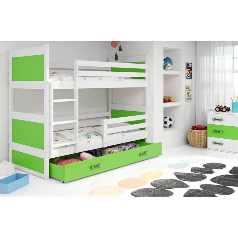 BMS Detská poschodová posteľ RICO 3 s úložným priestorom  | 160x80 cm | biela/zelená 3