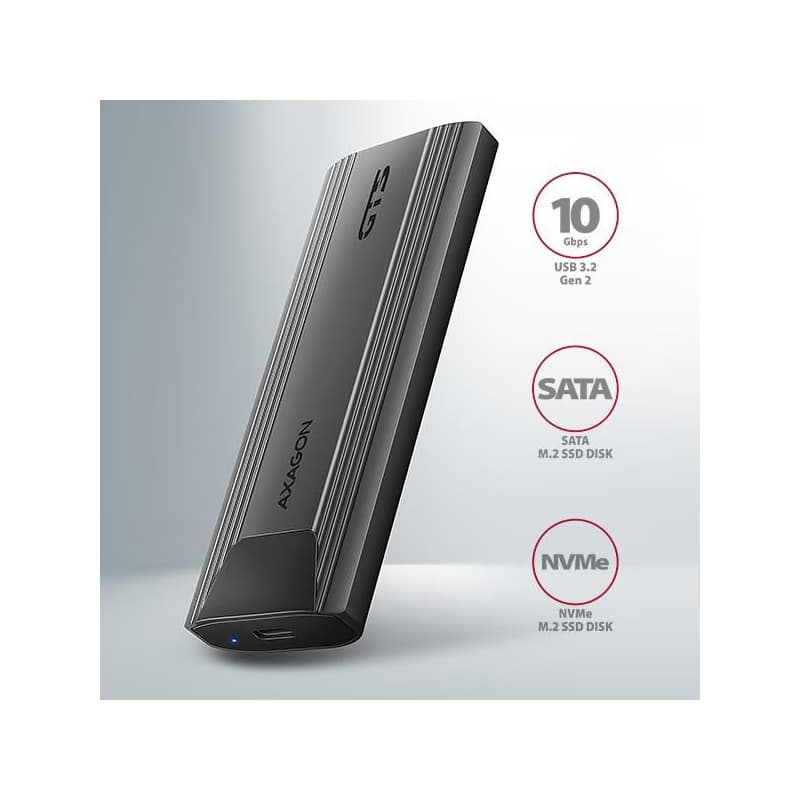 AXAGON EEM2-GTS2, 10Gbps USB-C - M.2 NVMe & SATA SSD kovový THIN box, bezskrutkový 2