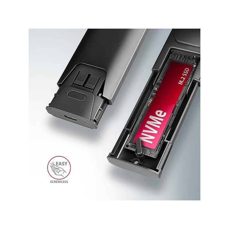 AXAGON EEM2-GTS2, 10Gbps USB-C - M.2 NVMe & SATA SSD kovový THIN box, bezskrutkový 3