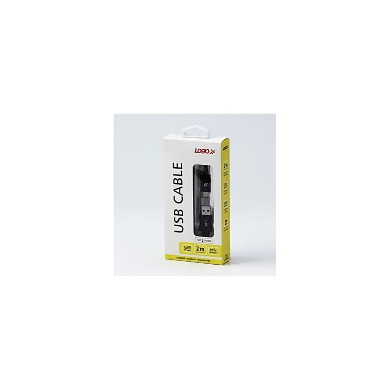 Logo USB kábel (3.2 gen 1), USB A samec - USB C samec, 2m, 5 Gb/s, 5V/3A, čierny, box, nylonové opletenie, hliníkový kryt konektora, 3