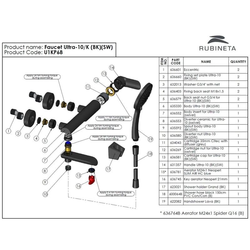 Rubineta - Vaňová batéria ULTRA-10/K BLACK s príslušenstvom, čierna OLBAU1KP68 5