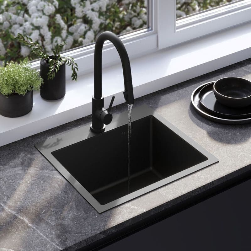 REA REA - Oceľový drez Leo 50 Black s kuchynskou batériou KPL-96005 1