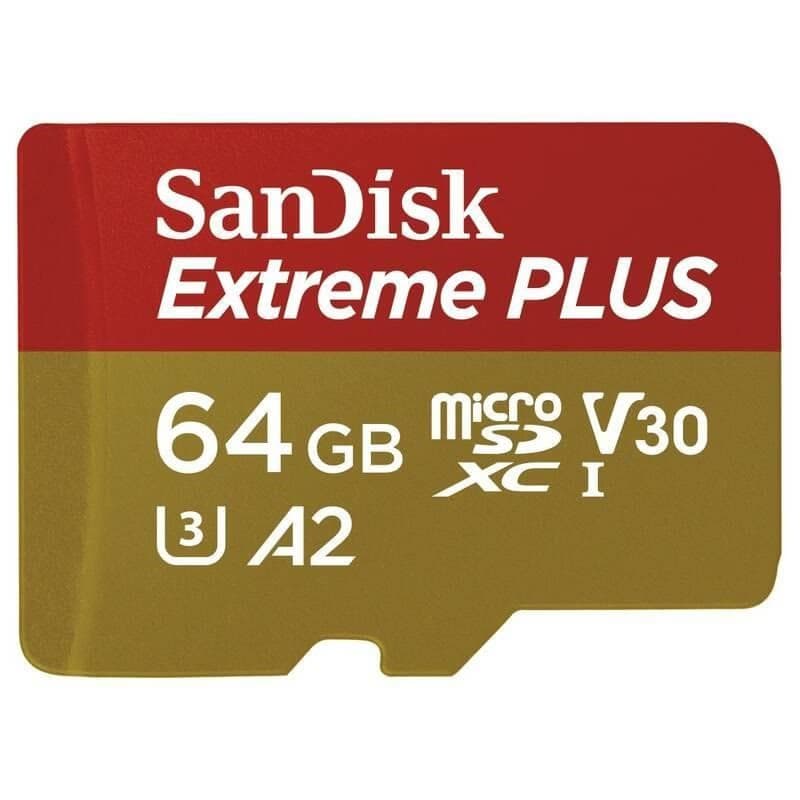 SanDisk micro SDXC karta 64 GB Extreme PLUS (200 MB/s Class 10, UHS-I U3 V30) + adaptér 3