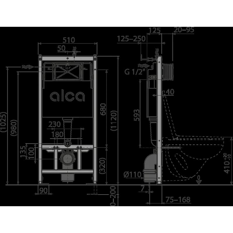 Alcadrain Predstenový inštalačný systém AM101/1120, 1120 x 510 x 125 mm 2