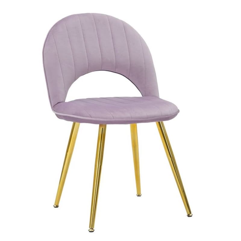 Estila Art deco fialová zamatová jedálenská stolička Celistia so zlatými kovovými nožičkami a vertikálnym prešívaním 78 cm 1