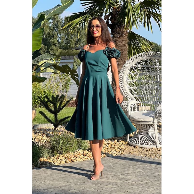 Elizabeth Collection Smaragdové midi šaty s ružami Veľkosť: XS 1