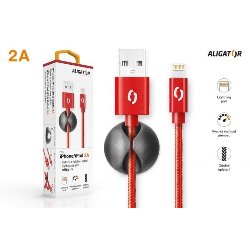 ALIGATOR PREMIUM Dátový kábel 2A, Lightning červený 6