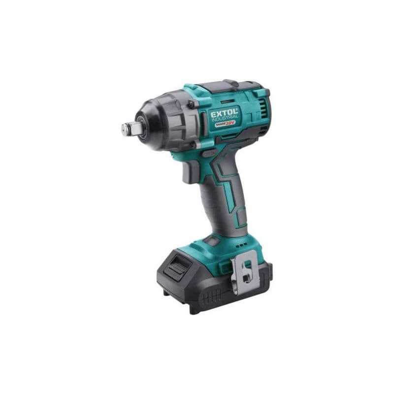EXTOL INDUSTRIAL Rázový akumulátorový uťahovák Share 20 V, 1/2-, bezuhlíkový motor, 1 x 2Ah Li-ion, 2,4A nabíjačka, 250Nm
