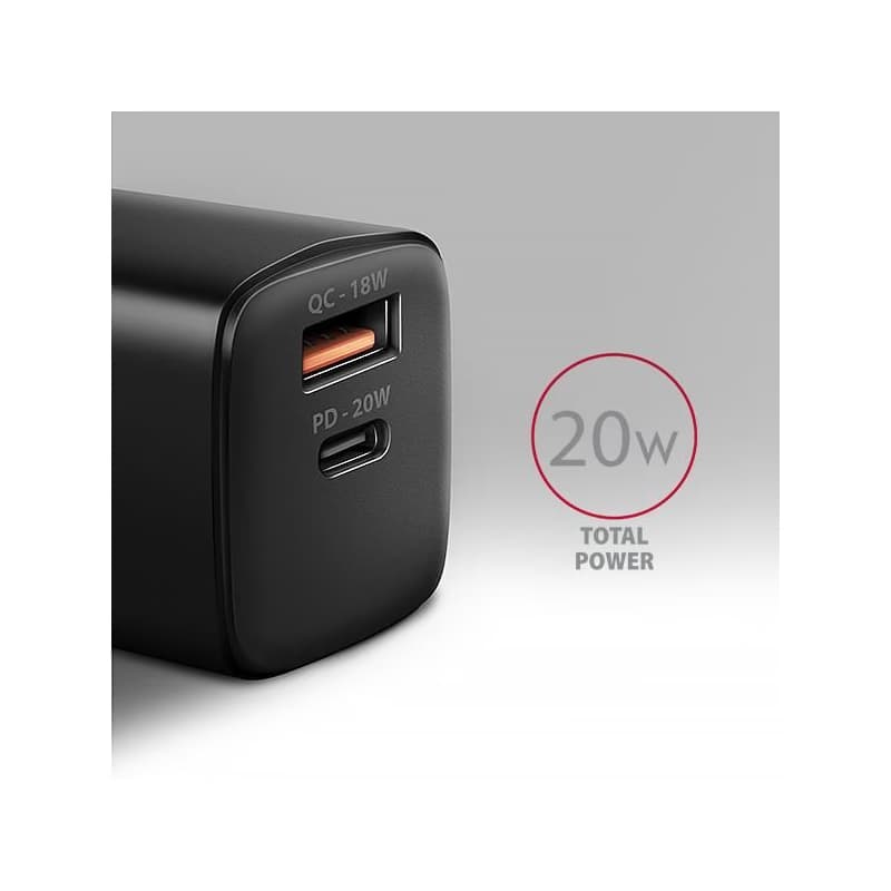 AXAGON ACU-PQ20, nabíjačka do siete 20W, 2x port (USB-A + USB-C), PD3.0/PPS/QC4+/AFC/Apple, čierna 2