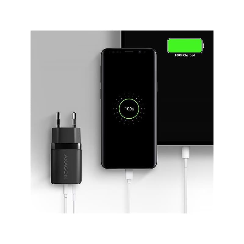 AXAGON ACU-PQ20, nabíjačka do siete 20W, 2x port (USB-A + USB-C), PD3.0/PPS/QC4+/AFC/Apple, čierna 6