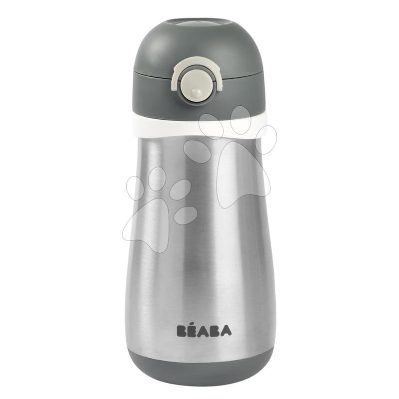Fľaša Bidon s dvojitými stenami Stainless Steel Bottle Beaba Mineral Grey 350 ml z nehrdzavejúcej ocele sivá od 18 mes