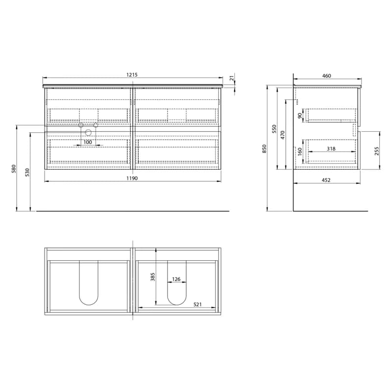 AQUALINE - PANEDA umývadlová skrinka 119x55x45,2cm, biela PN212 2