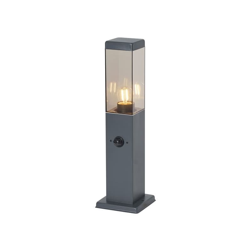 Vonkajšia lampa tmavosivá s dymovým sklom 45 cm IP44 so zásuvkou a snímačom pohybu - Malios