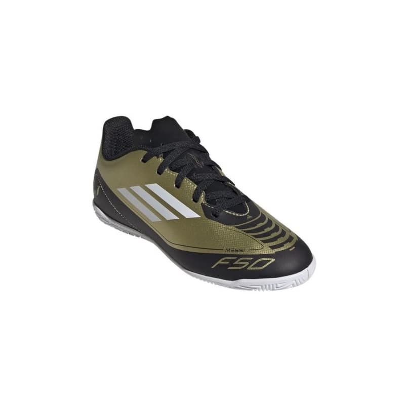 Chlapčenské futbalové kopačky halové ADIDAS F50 Club Messi Jr IC gold met cloud white core black