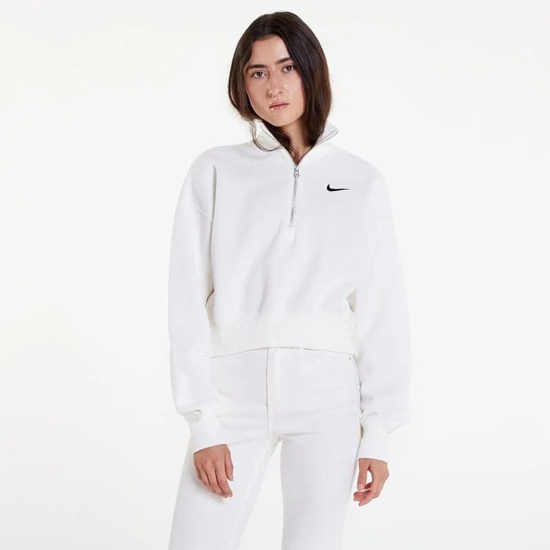 Dámska mikina s 1 2 zipsom NIKE W NSW PHNX FLC QZ CROP SAIL BLACK 2