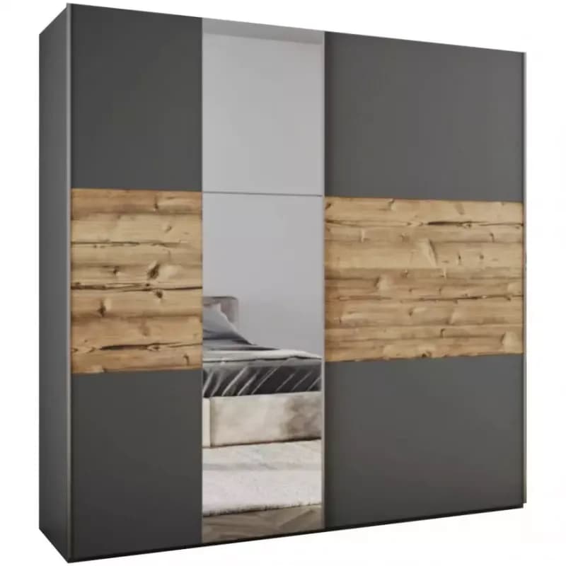 Skriňa Bastia Lux 200 grafit/Alpský Smrek/zrkadlo 1