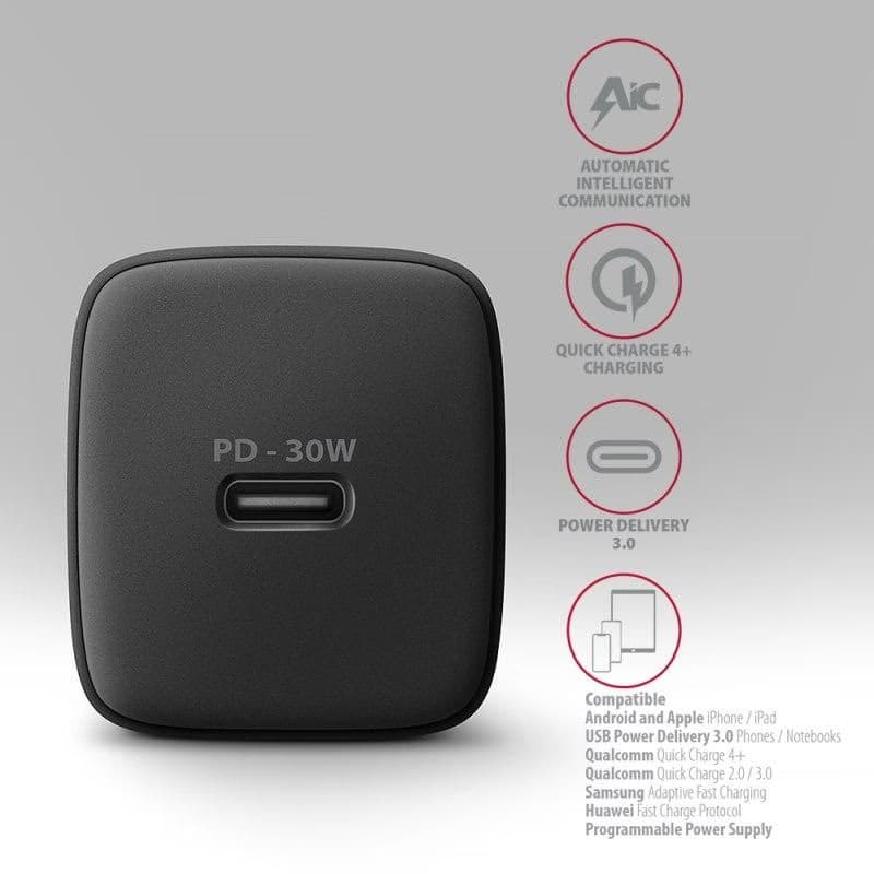 AXAGON ACU-PD30, Sil nabíjačka do siete 30W, 1x port USB-C, PD3.0/PPS/QC4+/SFC/AFC/Apple, čierna 4