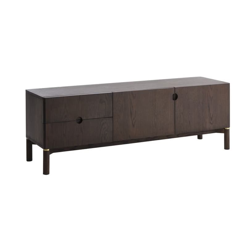 Estila Art deco dvojdverový obdĺžnikový hnedý TV stolík Linia s dvomi zásuvkami s valcovými nožičkami 160 cm 1