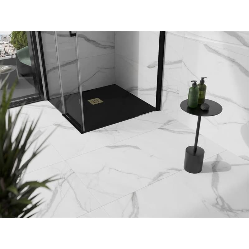 MEXEN/S - Stone+ štvorcová sprchová vanička 70 x 70, čierna, mriežka zlatá 44707070-G 2