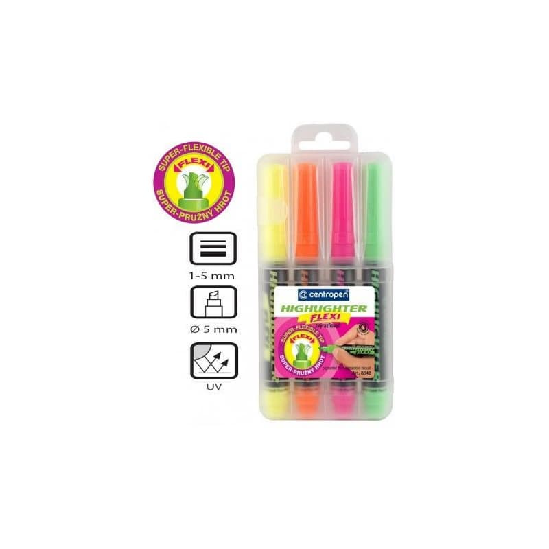 Zvýrazňovač Centropen 8542/4 Highlighter Flexi 4 farby klinový hrot 1-5mm 1