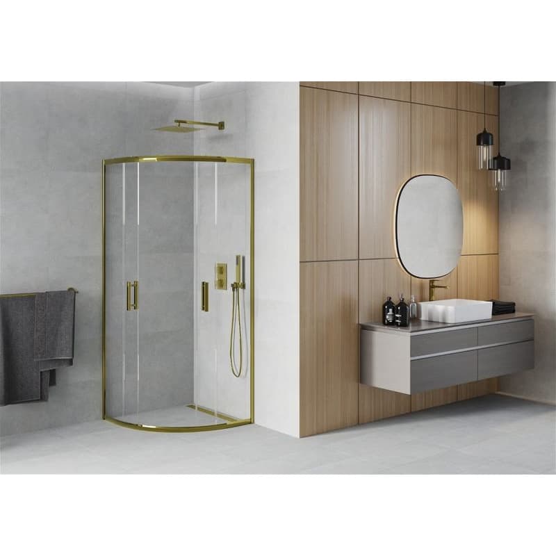 MEXEN - Rio sprchovací kút štvrťkruh 90 x 90, transparent, zlatá 863-090-090-50-00 3