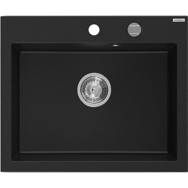 MEXEN MEXEN - Elix granitový drez 1-miska 600 x 500 mm, čierna, sifón chróm 6525601005-77