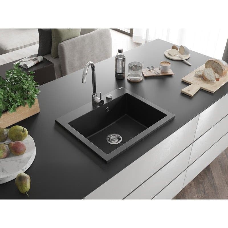MEXEN MEXEN - Elix granitový drez 1-miska 600 x 500 mm, čierna, sifón chróm 6525601005-77 2